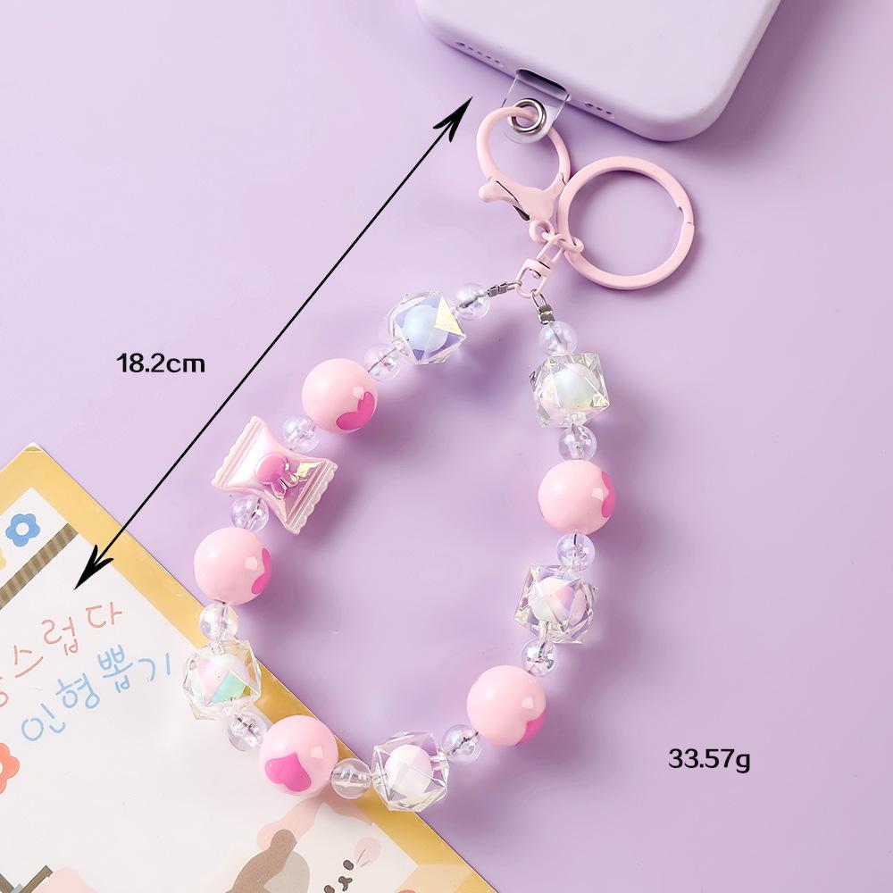 Fresh Candy Love Heart Phone Lanyard & Hand-Painted Case Decoration Beaded Keychain