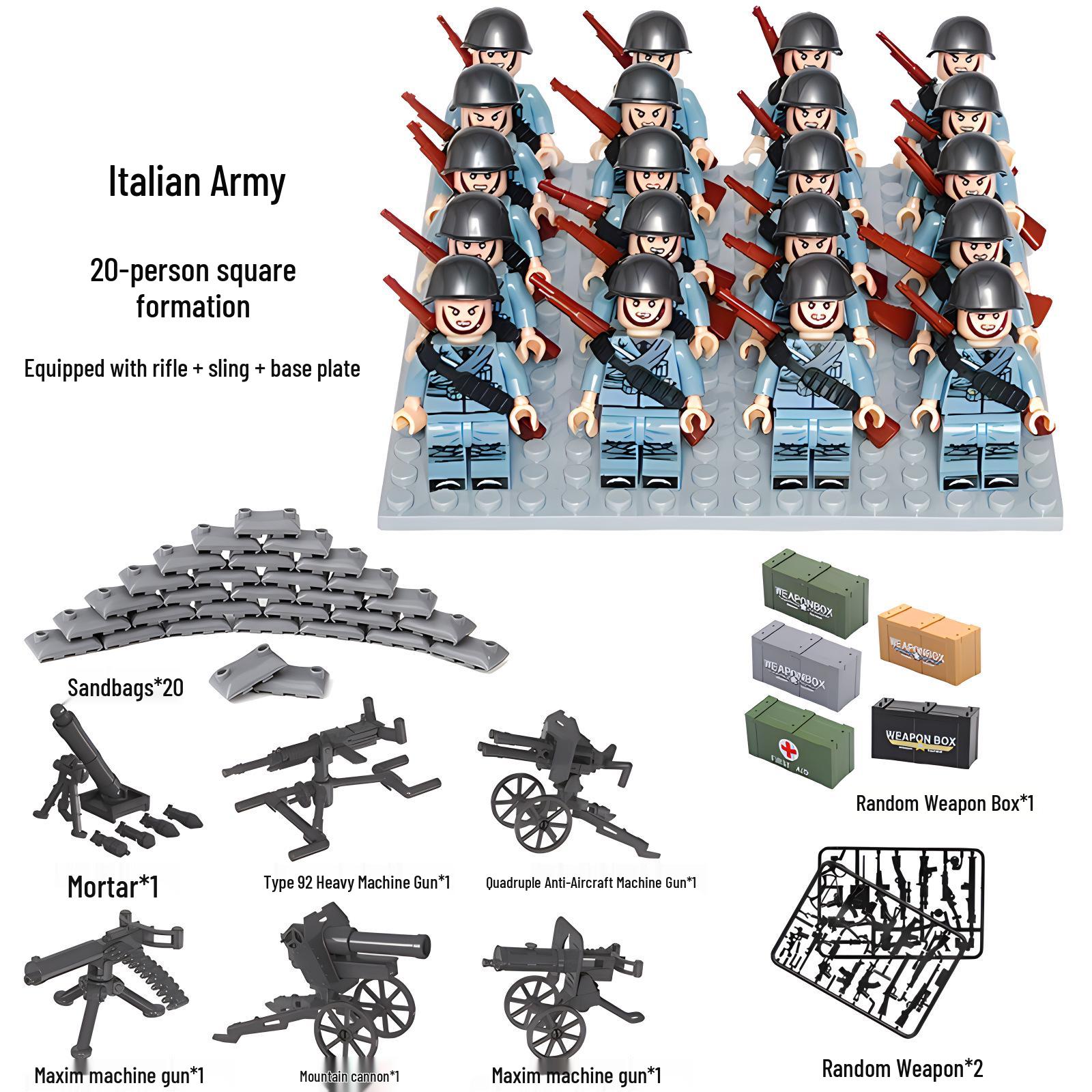 WWII Military Building Blocks: German, British, American, French, Italian Soldiers Toy Set