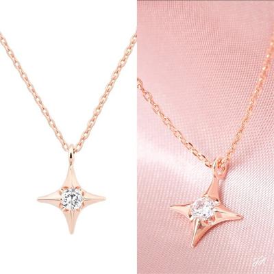 14Kgp Roségold Zirkonia Stern Mode Mehrreihige Kettenhalskette (8538857)
