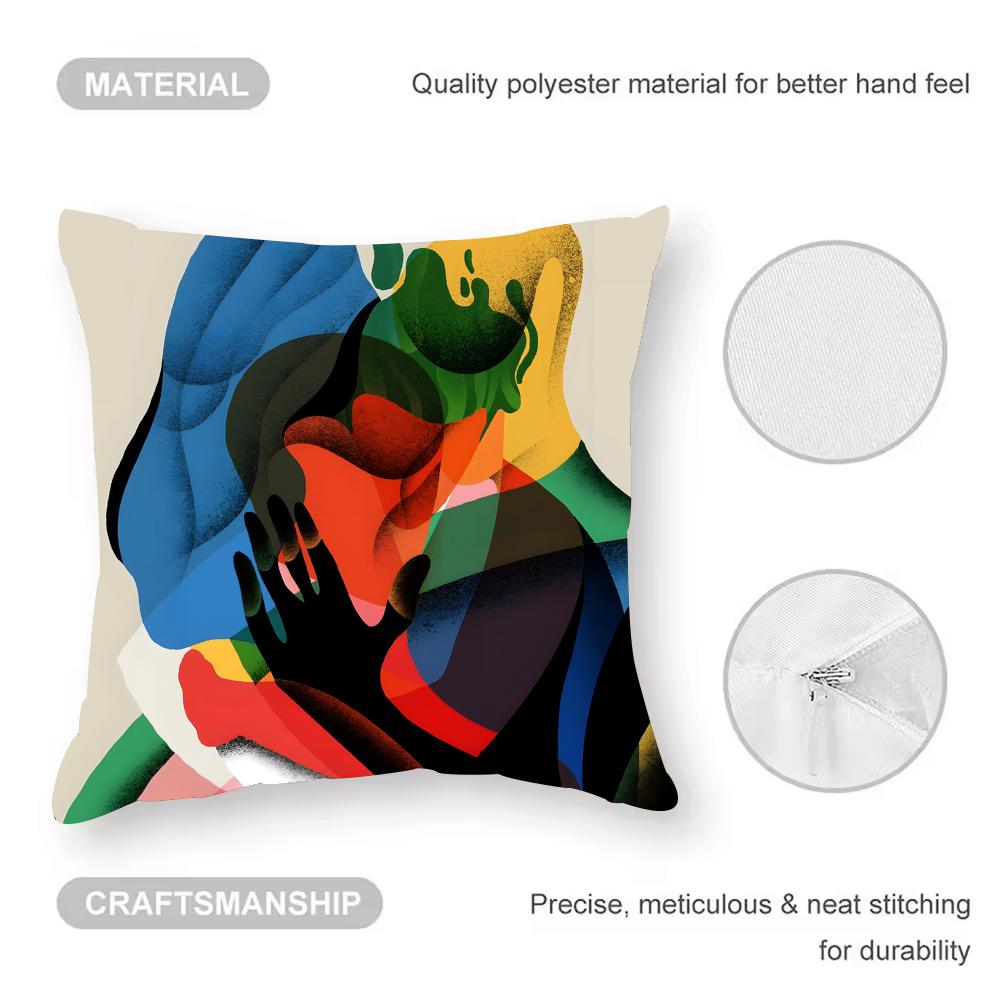 Abstract art color lines hug Cushion Cover Anti-dustmite Pillowcase Invisible zipper silky short plush Sofa cushion cover