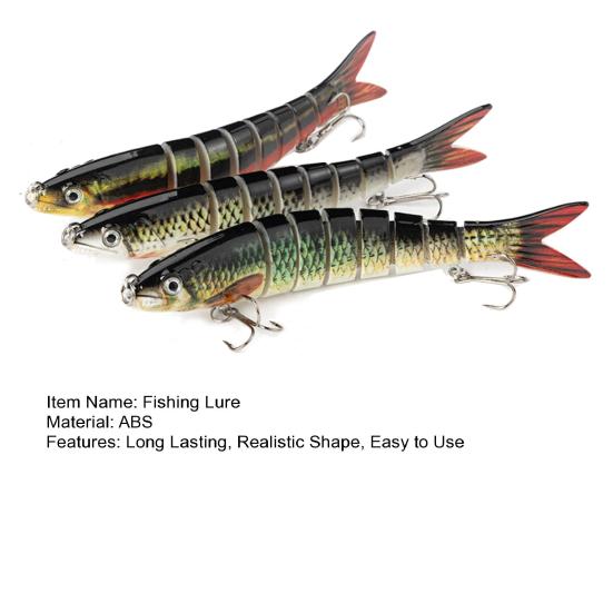 3Pcs Fishing Lures Hard Baits 3D Eyes Realistic Looking Vibrant Color Multi Jointed Slow Sinking Artificial Lure Fish Baits Kit