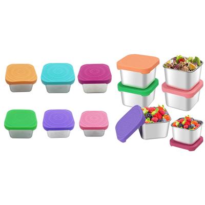 Portapranzo Crisper in Acciaio Inossidabile 304 per Bambini Contenitori per Snack Sigillati con Coperchio in Silicone Scatola Quadrata Portatile Tazza per Salse