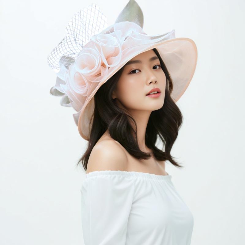 Hat Women's Summer Big Edge Mesh Hat Vintage Eugen Yarn Flower Sun Hat Outdoor Sun Hat Beach Sun Hat