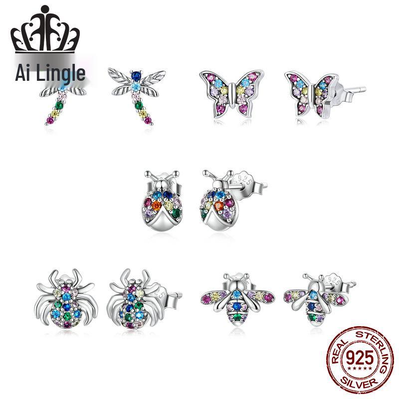 Everlove Dazzling Spider Stud Earrings In Sterling Silver with Colorful Zircon