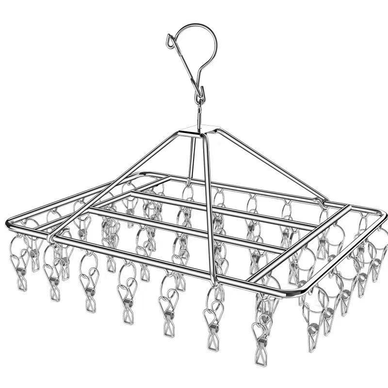 Rotating Stainless Steel Sock Drying Rack with Anti-Drop Pegs for Home and Dormitory Use