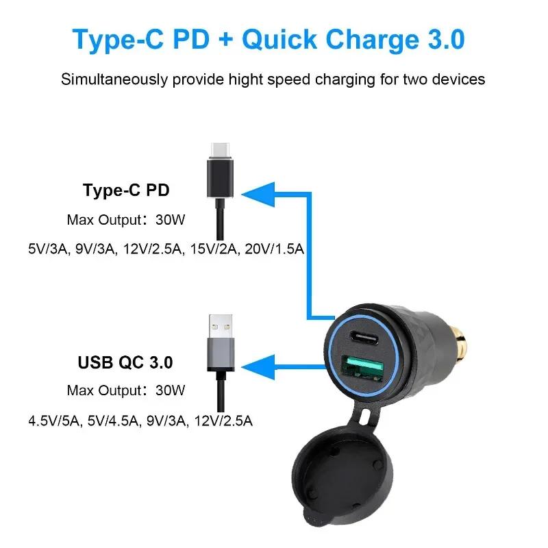 USB C Fast Charging Adapter Motorcycle Hella DIN Plug Socket Power for BMW R1200GS R1250GS F800GS R1250 GS R1200rt Tiger 800 900