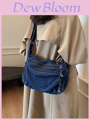 Denim Bag For Women Large Capacity Casual Crossbody For Daily Use