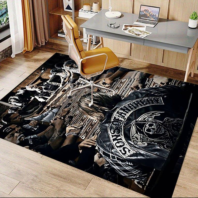 1pc Sons of Anarchy Themed Office Carpet Chair Mats - Durable Polyester Rug for Home Theater, Office, Dorm Room Decor - tA13