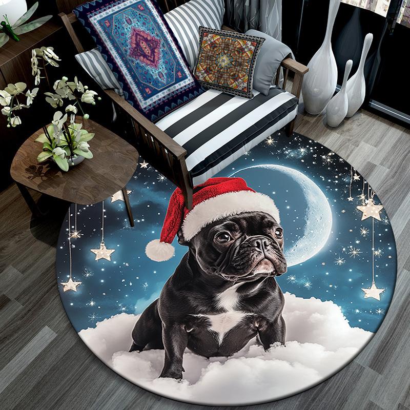 French Bulldog Round Area Rug,Carpet Rug for Living Room Bedroom Sofa Playroom Decor,Non-slip Floor Mat