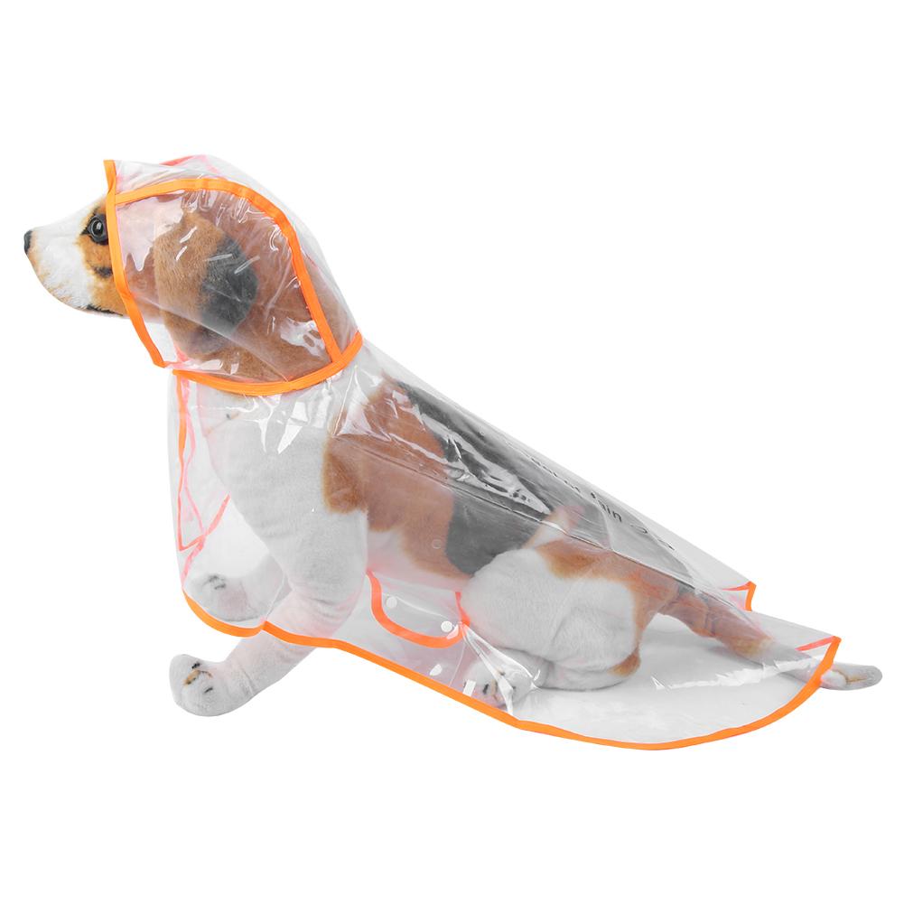 PU Transparent Orange Kante Haustier Wasserdicht Regenfest Kapuzenregenmantel Regenponcho Mantel Jacke Kleidung für Hunde Katzen