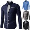 Men Color Block Stripe Slim Fit Long Sleeve Button Turn Down Collar Shirt Top