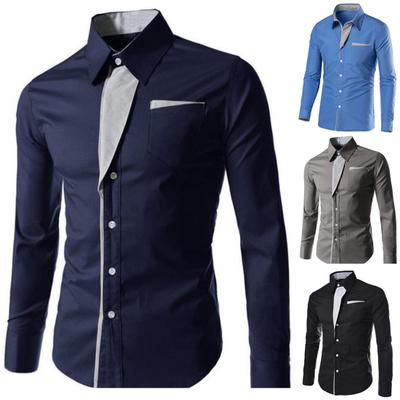 Herren Farbblock Streifen Slim Fit Langarm Button Down Kragen Hemd Top