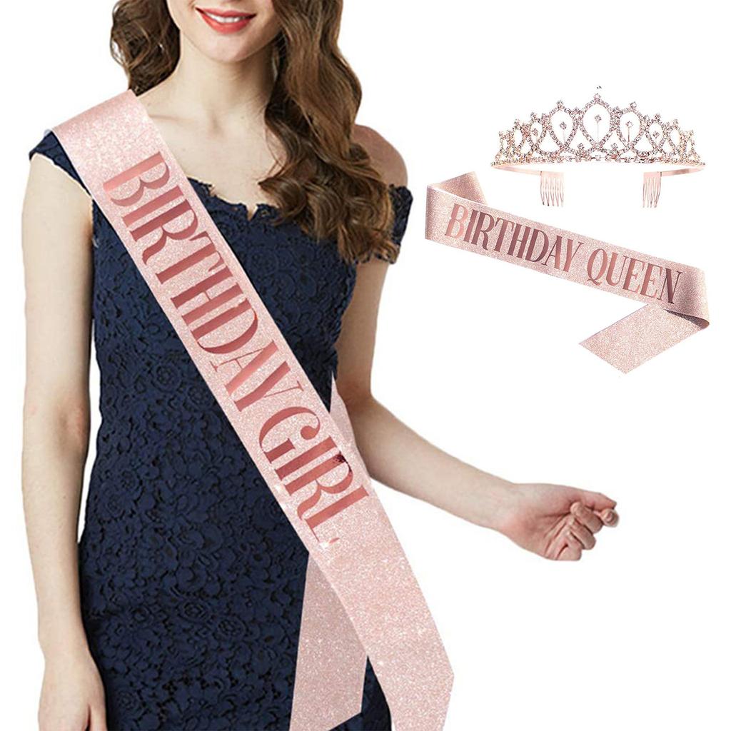 Birthday Decorations for Girls Birthday Sash Rhinestones Crown Tiara Birthday Gifts for Women Birthday Party Decorations