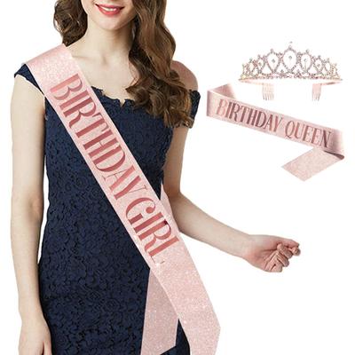 Birthday Decorations for Girls Birthday Sash Rhinestones Crown Tiara Birthday Gifts for Women Birthday Party Decorations