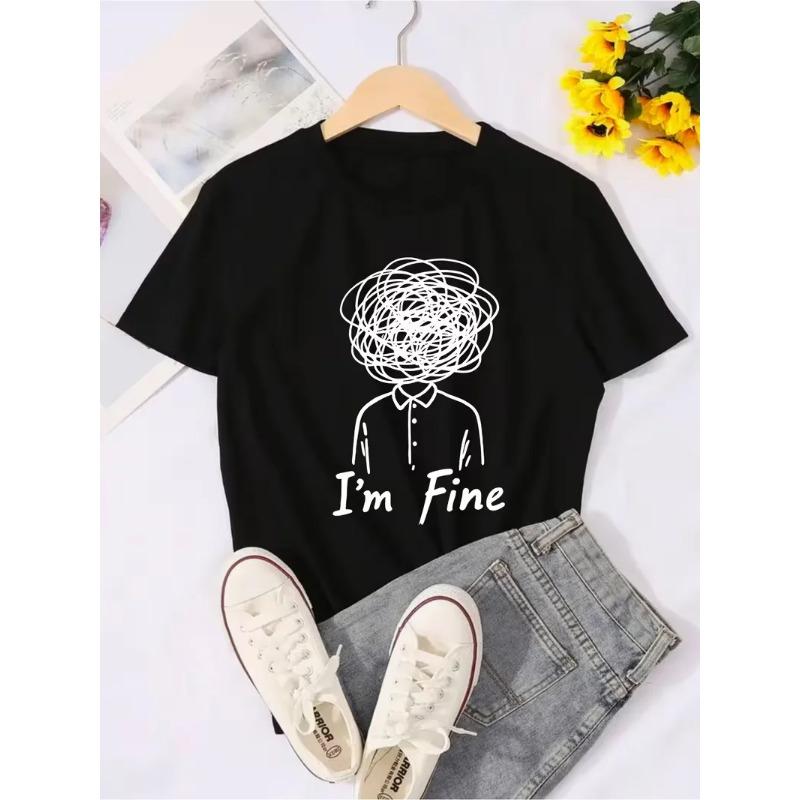 Women Casual T-Shirt Funny "I'm Fine" T-shirt Graphic All-Season Fashion Perfect for Daily Commute Travel Streetwear