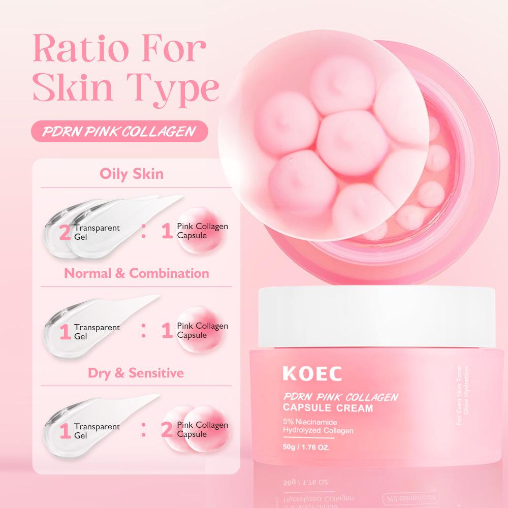KOEC Rosa Peptid Kollagen Füller Creme Feuchtigkeitsspendend Hydrierend PDRN Gesichtsfeuchtigkeitscreme 50g weniger