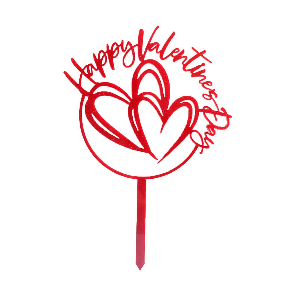 5PCS Acrylic Cake Topper Happy Valentine's Day Cupcake Topper for Wedding Party Cake Decorations Love Heart Dessert Decoration