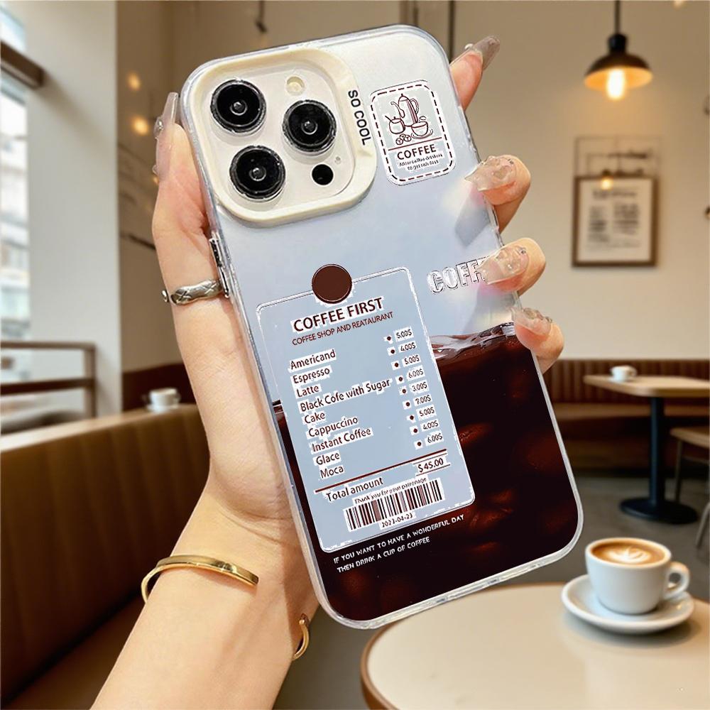 Coffee First Menu Hard Phone Case for Iphone 16 15 14 13 12 11 Pro Max Mini Shockproof Anti-Scratch Protective Cover