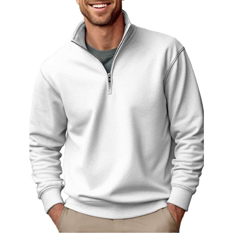 Autumn New Casual Fashion Men's Sweater Solid Color Versatile Stand-up Collar Zipper Top