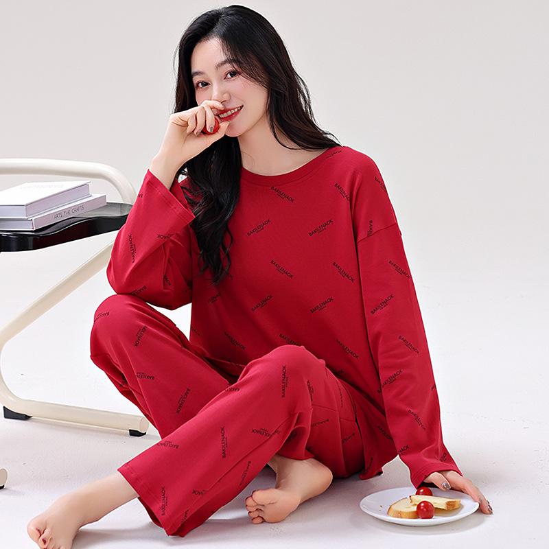 Pyjamas mit integrierten Brustpolstern Reine Baumwolle Langärmelig Damen Freizeit-Loungewear Damenmodelle