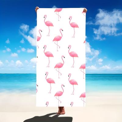 Minimal All Over Pink Flamingo Print Beach Towel Quick Dry Sand Resistant Absorbent Towel Summer Holiday Travel Towel