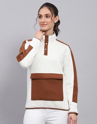 Rockit from House of Monte Carlo Womens Solid White Mock Neck Full Sleeve Sweatshirt