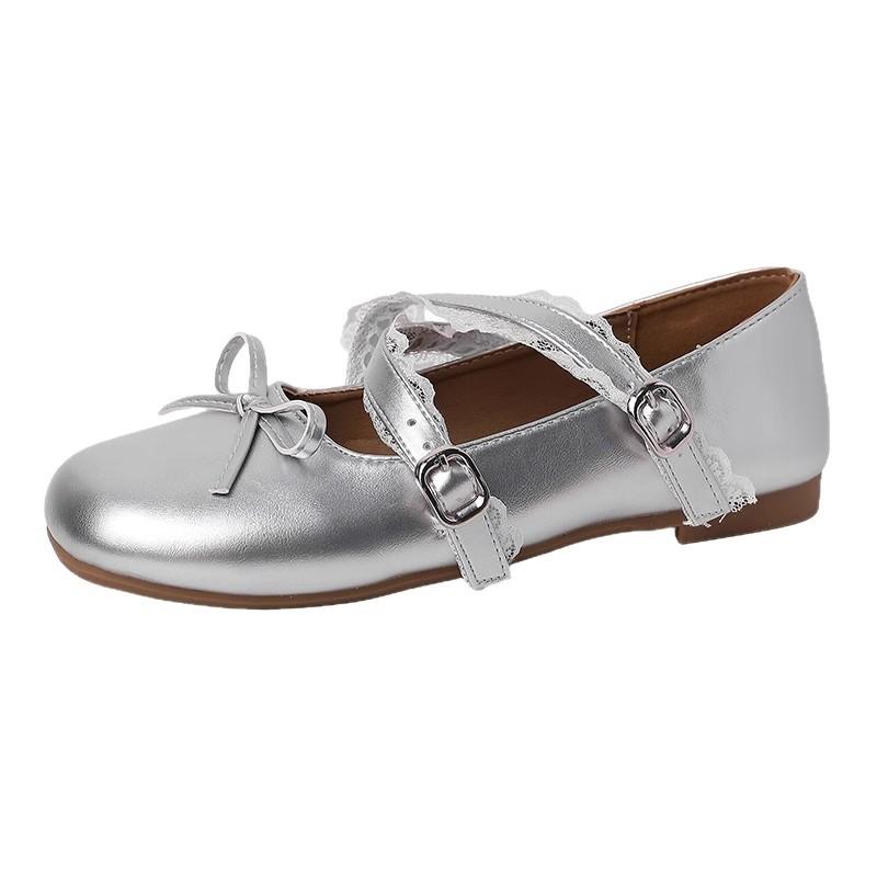 Bow with skirt height-increasing small leather shoes French versatile thick heel shallow mouth Mary Jane single shoes 2025 summer new
