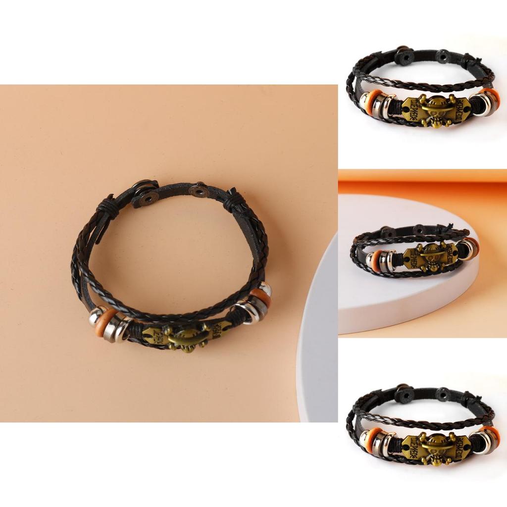 One Piece Skull Pirate Emblem Leather Handmade Alloy Wristband For Parties And Gifts