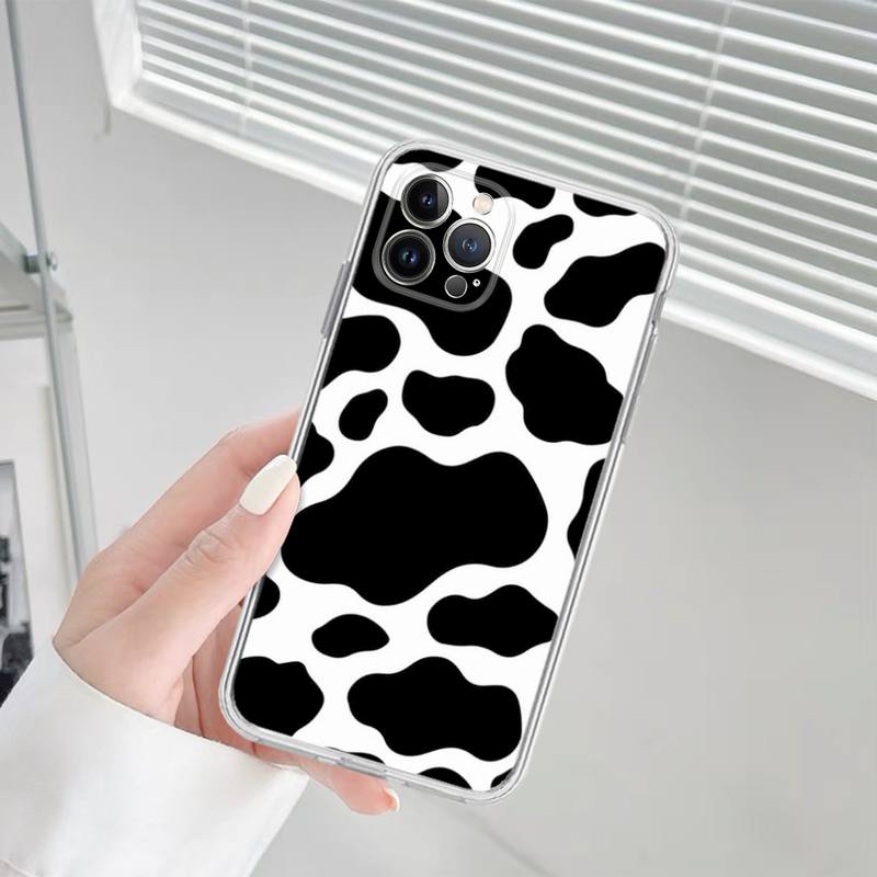Custodia per telefono in silicone morbido con texture zebrata di mucca dalmata bianca e nera per iphone 14 13 12 11 Pro Mini XS MAX 8 7 6 Plus X XS XR