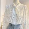 Bow Tie Long Sleeve Shirts Sweet Floral Baggy Shirts Comfortable Blouses for Women  Office