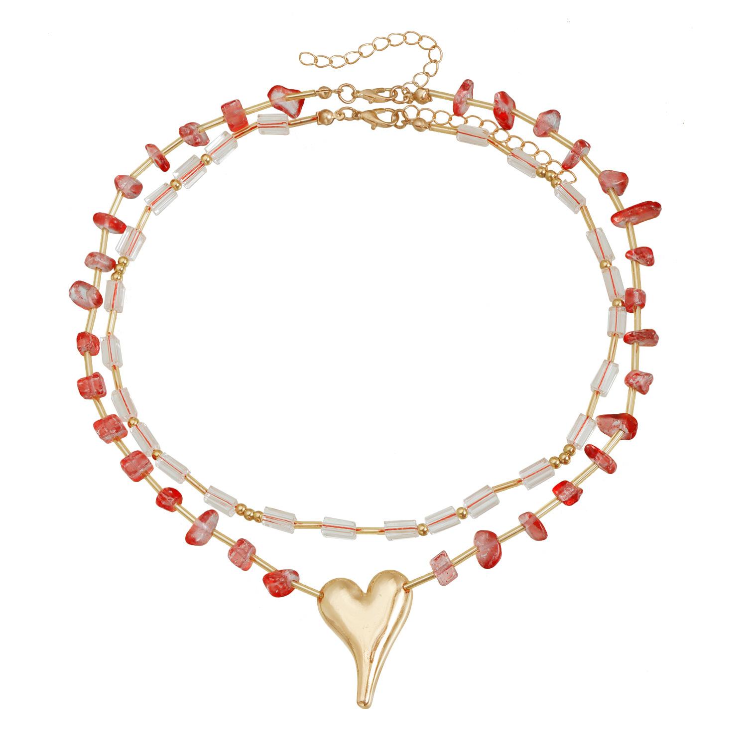 Sweet and colorful crystal necklace special-shaped love double-layer necklace