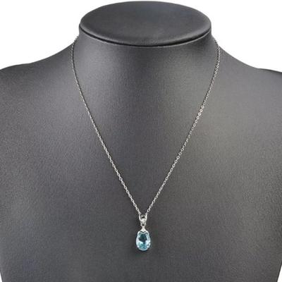 Simple Sea Blue Zircon Pendant Necklace Qixi Valentine's Day Gift Collar Chain