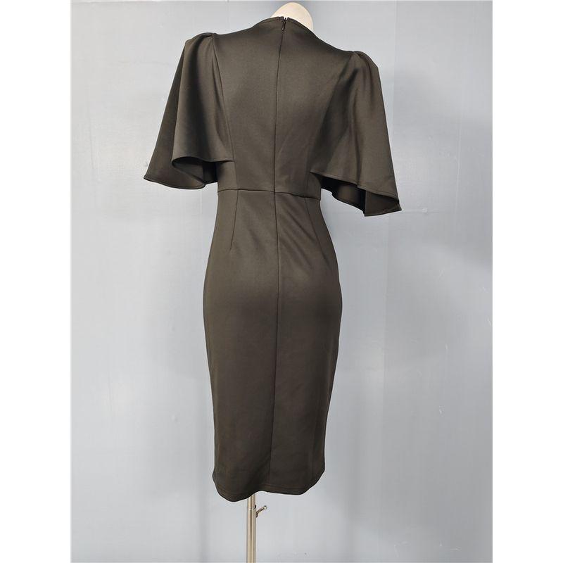 Export Single Temperament Fairy Elegance Shawl Space Cotton Banquet Stylish Tight Waist Sheath Dress Adult Lady Like Woman Midi Dress