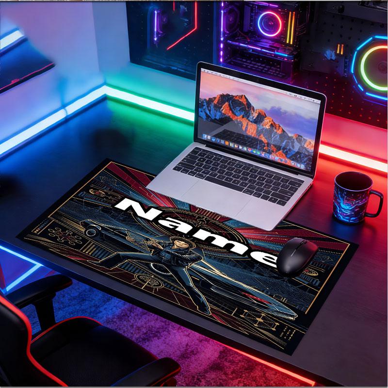 Custom Name Personalized Knight Rider Pattern Mousepad, Laptop PC Desk Mat, Decorative Desk Mat for Home Keyboard Pad Gift