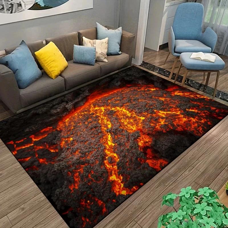 3D Volcano Lava Carpet Rug Living Room Decor Visual Effects Carpets Bedroom Bedside Soft Foot Mat Home Kitchen Entrance Doormat