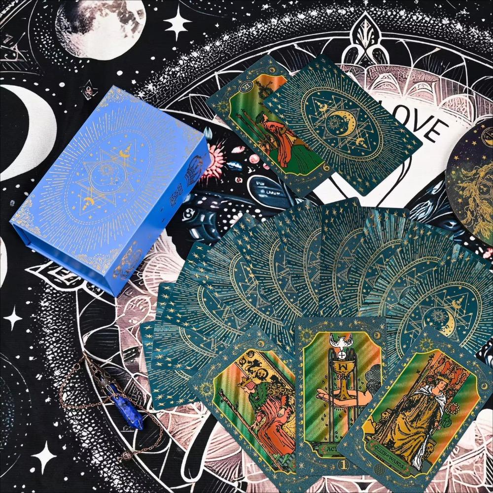 Blue Moon Smith Waterproof Gold-Foil Tarot Cards 12*7cm - Divination Deck with Metallic Finish, Mystic Design 78 Pcs Cards