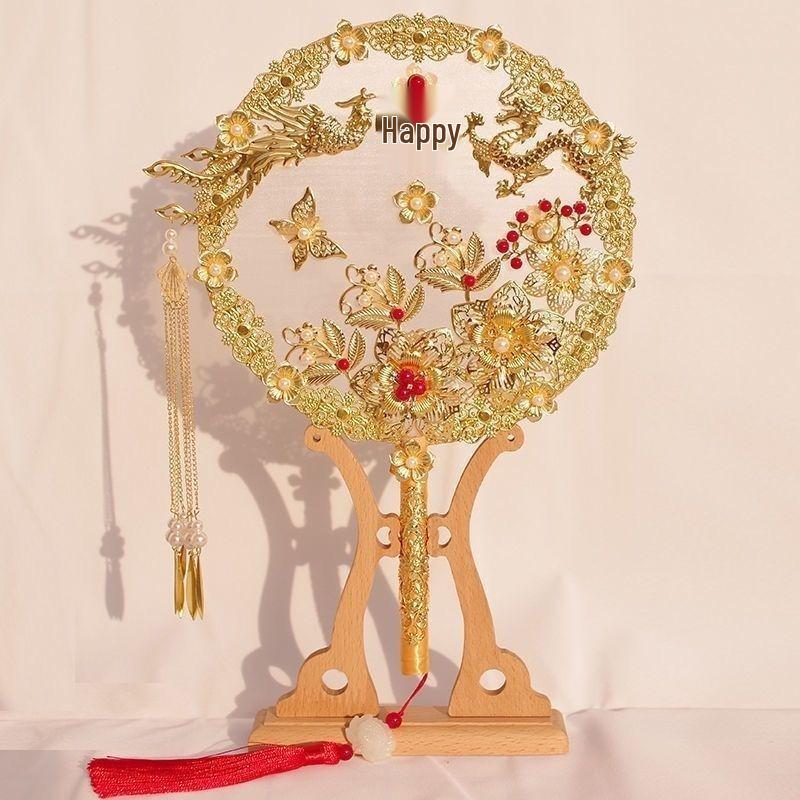 Handmade Chinese Xiuhe Style Wedding Bouquet Fan