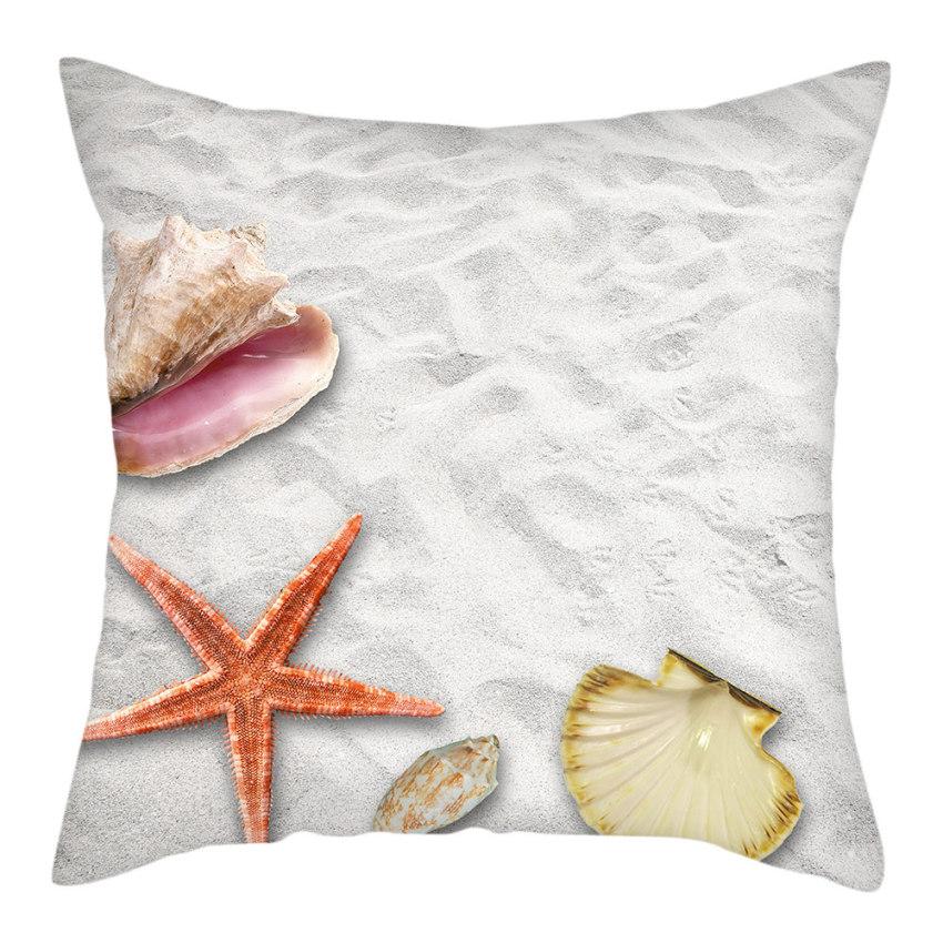 Beach Decoration Pillowcase Natural Landscape Starfish Conch Shell Printing Pillow Home  Sofa Cushion Cover 45x45cm