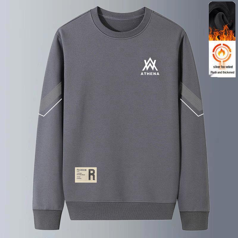 Men's Autumn/Winter Loose Long-Sleeve Sweatshirt - Trendy, Thick, Velvet Base Layer, Round Neck for Young Students