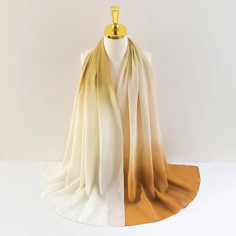The New Gradient Color Fine Chiffon Large Size Scarf Women's Shawl Long Scarf Casual Headscarf Thin Sunscreen Gauze