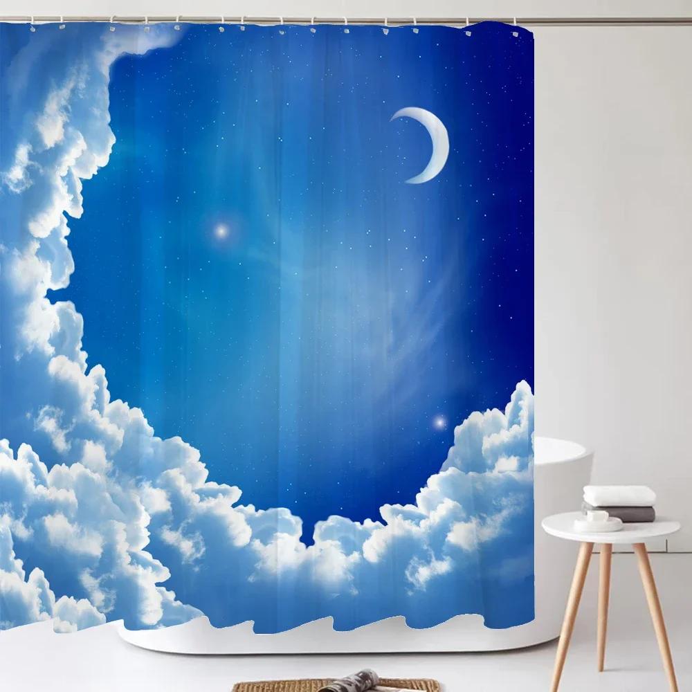 Starry Space Shower Curtain Blue Galaxy Shower Curtains Nebula Waterproof Polyester Fabric for Bathtub Bath Room Decor with Hook