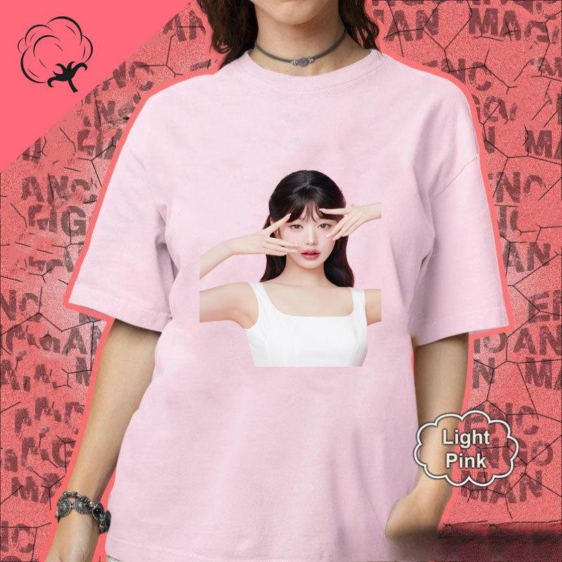 Korea Famous Star Jang Wonyoung Portrait Fans Shirt Trendy Casual Popular Fashion Pure Cotton Short Sleeve Camisa Y2k Clothes