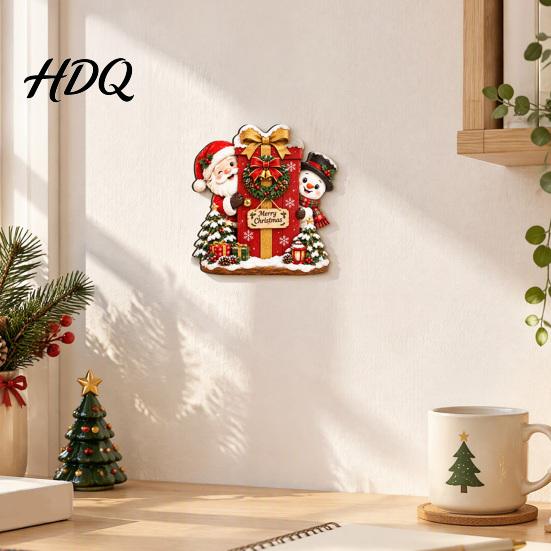 Christmas Hanging Ornaments Door Ornament Wooden Wall Mounted Festive Sign 2D Holiday Gift for Family Flat Art Home Entrance Decor Santa Claus