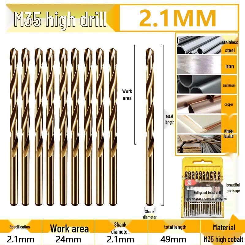 Burghiu elicoidal M35 Cobalt pentru tablă metalică din oțel inoxidabil de înaltă duritate.