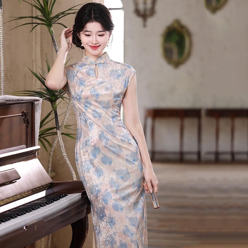 Kolsuz günlük ulusal tarz yeni Çin tarzı Suzhou uzun cheongsam geliştirilmiş genç 1011 yeni kadın yüksek kalite yaz