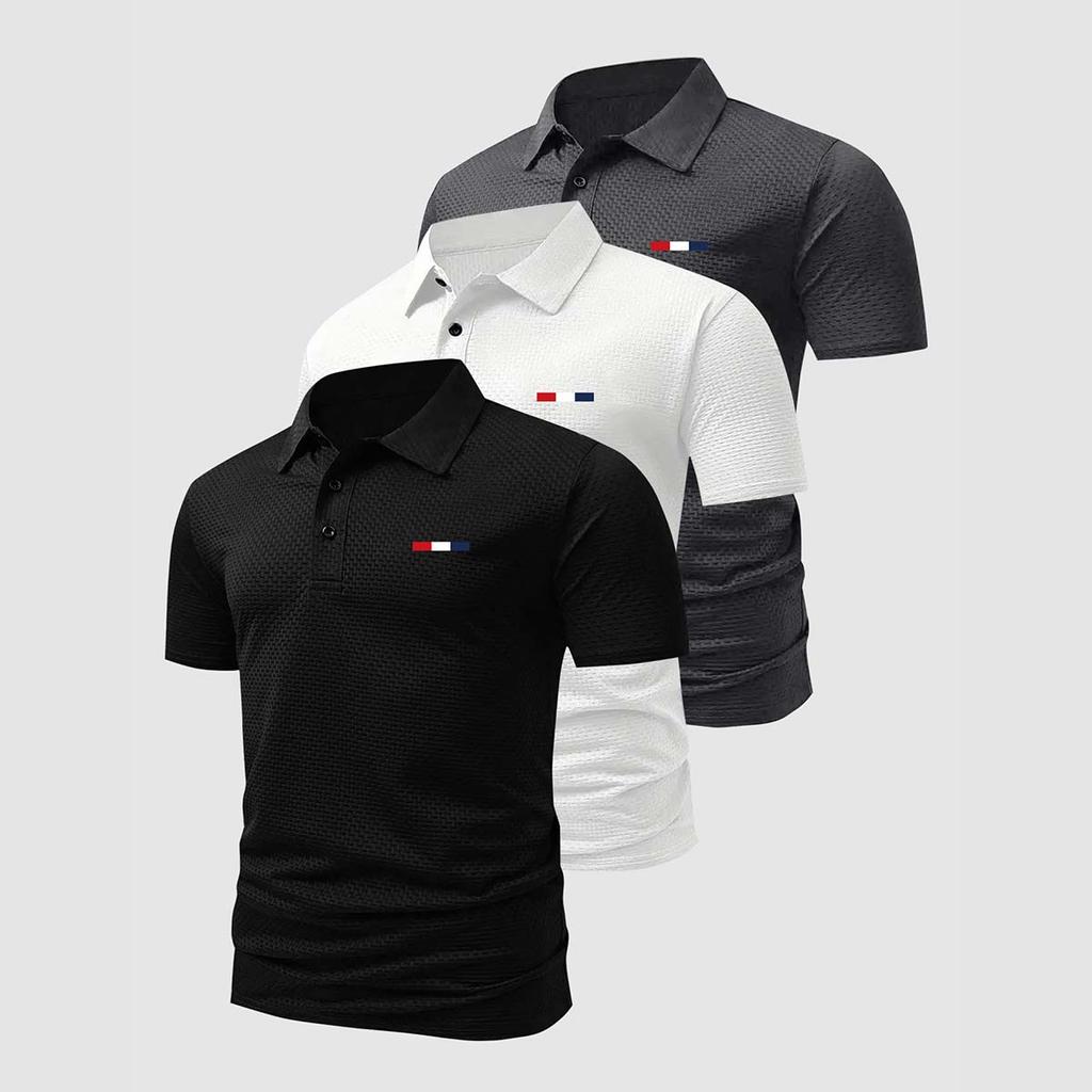 3pcs Men's Summer Polo Shirts, Quick-Dry Lapel Tops, Solid Color, Multi-Color Pack, Soft Breathable, Comfortable Versatile
