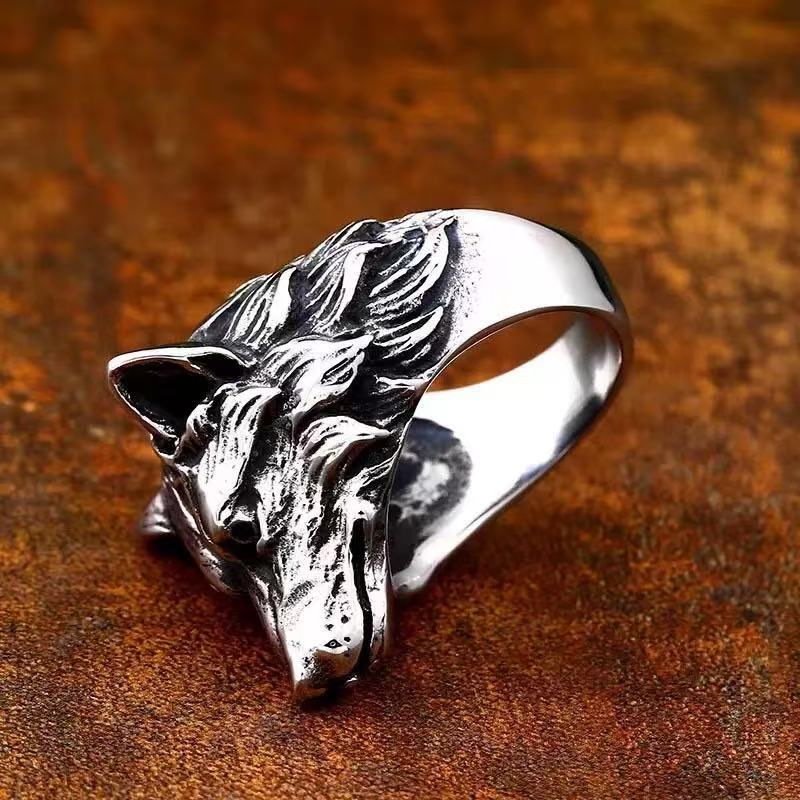 1 Vintage Wolf Head Ring For Men - Trendy Animal-Inspired, Exaggerated, Bold, Hip-Hop Style,  Open Ring