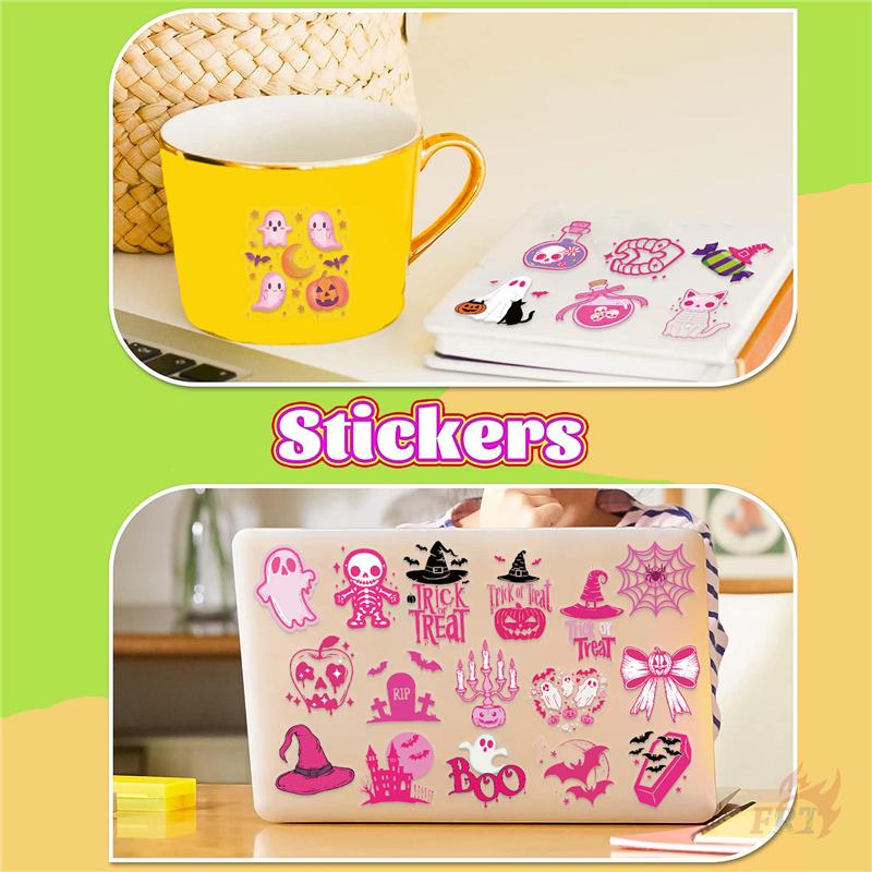 50Pcs/Set Pink Halloween PET Stickers Waterproof DIY Fashion Doodle Decals Stickers