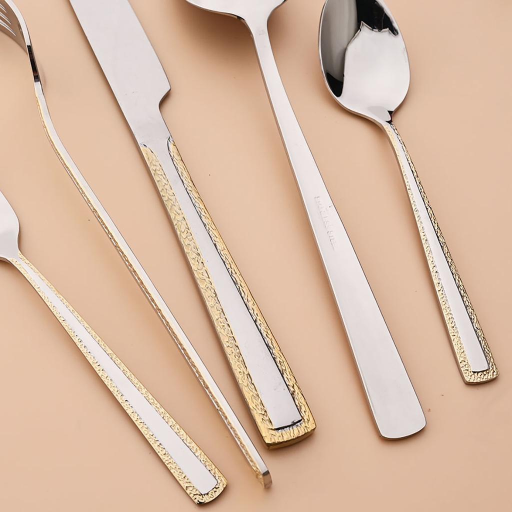 4/5pcs Gold Embellishment Handle Cutlery Set Shiny Stainless Steel Dinnerware Set Knife Cake Fork Coffee Spoon Flatware