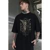 Men's Oversized Black Graphic Tee with Angel Print, Short Sleeve Crew Neck, Soft Cotton Blend, Streetwear Style for Casual Daily Wear